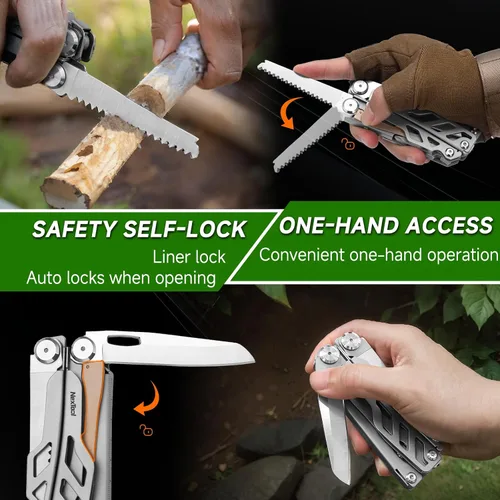 Miniatura 2 de NexTool Multiherramienta 14 en 1, alicates multiherramienta de acero inoxidable con cuchillo de bolsillo 80Cr14Mov, 2 seguros de seguridad y tijeras