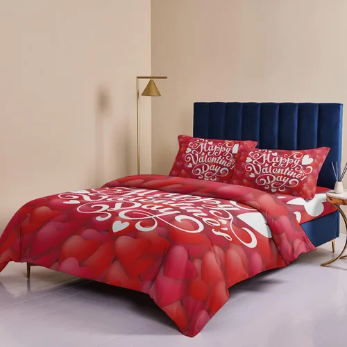 Miniatura 4 de Juego de funda de edredón de 4 piezas tamaño Queen, juego de ropa de cama suave para el día de San Valentín, sábana plana, fundas de almohada