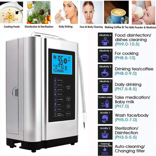 Miniatura 2 de Máquina Ionizadora de Agua Alcalina 729, Filtro Integrado, Produce Agua con pH 4-10.5, 7 Ajustes de Agua, Hasta -570mV ORP, 8000L por Filtro, Plata
