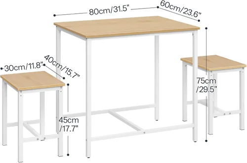 Miniatura 8 de HOOBRO juego de mesa de comedor industrial de 3 piezas, mesa de cocina, comedor para ahorrar espacio para la cocina, comedor, espacio pequeño
