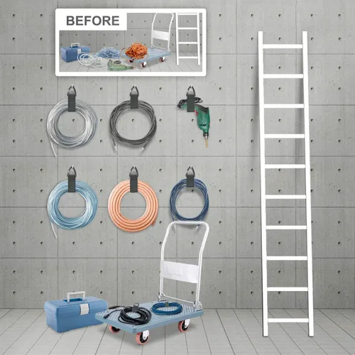 Miniatura 3 de Organizador de cables de extensión (paquete de 8), soporte de cable de extensión para organización y almacenamiento de garaje, correas