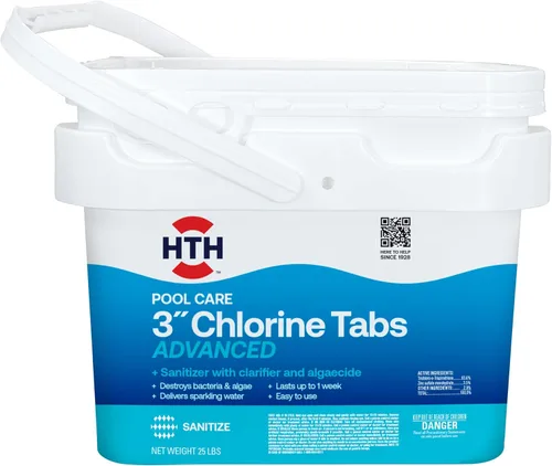 HTH 42055 Pool Care - Tabletas de cloro avanzadas de 3 pulgadas, desinfectante de piscina con clarificador y algicida, destruye bacterias y algas,