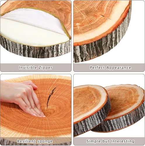 Miniatura 6 de 15 almohadas decorativas redondas, cojín de asiento de círculo de tocón de 15.75 pulgadas, cojín de suelo con rodajas de madera de árbol 3D, cojín