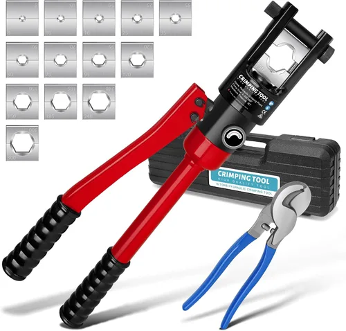 Miniatura 10 de Herramienta de prensado hidráulico, kit de herramientas de crimpado de alambre hidráulico de 16 toneladas con cortador de cables y 13 pares