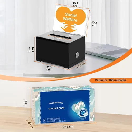 Miniatura 3 de KYODOLED Caja negra para donaciones para recaudación de fondos, caja de sugerencias con cerradura y llave, caja de rifas para boletos con soporte