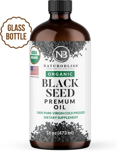 Miniatura 2 de NaturoBliss Aceite orgánico de semillas negras 100 virgen prensado en frío en botella de vidrio Omega 3 6 9 súper antioxidante apoyo inmunológico