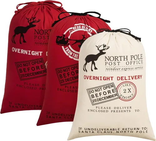 Miniatura 11 de HBlife Saco de lona de Papá Noel, bolsas grandes de Papá Noel de 19.7 x 27.6 pulgadas para regalos, sacos de Navidad personalizados para regalos