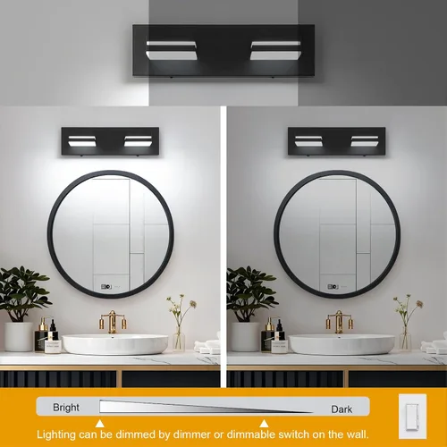 Miniatura 3 de SineRise - Lámpara LED para tocador de baño - Moderna lámpara regulable de acrílico con acabado negro mate para iluminación de pared sobre el espejo