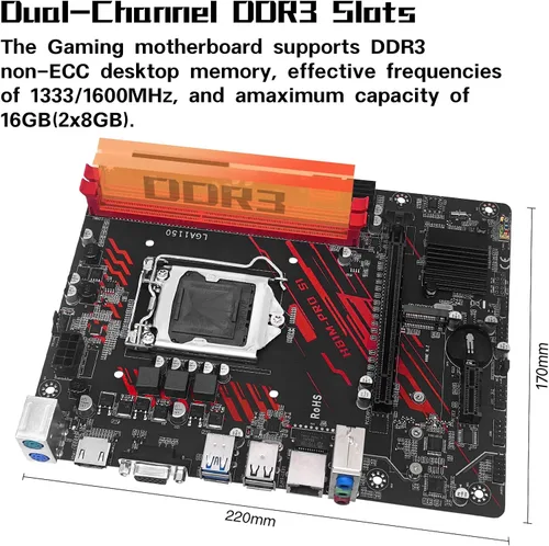 Miniatura 3 de MACHINIST Placa base para juegos H61 LGA 1155 (Intel 2ª/3ª generación), placas base para computadora Flex-ATX compatibles con PCIe 2.0, LAN 100M