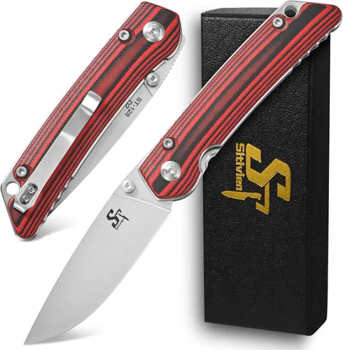 Miniatura 9 de Sitivien ST128 - Cuchillo plegable, hoja D2 G10, mango de seguridad, trazador de líneas de seguridad, cuchillo de herramienta EDC para senderismo al