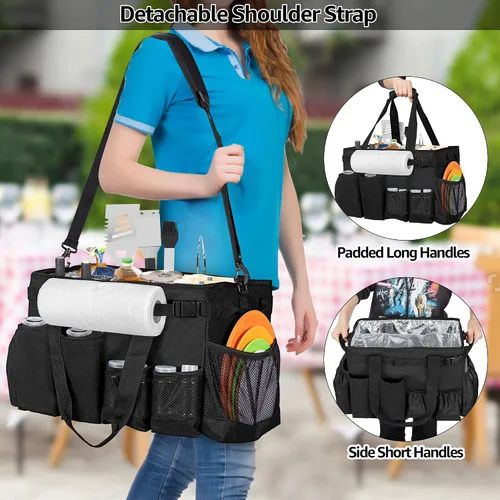 Miniatura 5 de HODRANT Organizador grande para utensilios de parrilla con soporte para toallas de papel, organizador de bolsa de picnic al aire libre