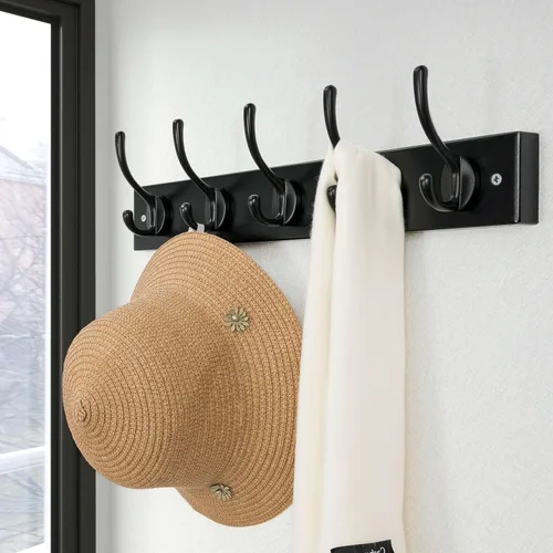Miniatura 4 de Dseap Perchero de abrigos montado en la pared: 16" de agujero a agujero, colgador de abrigos con 5 ganchos de metal para colgar abrigos, toallas