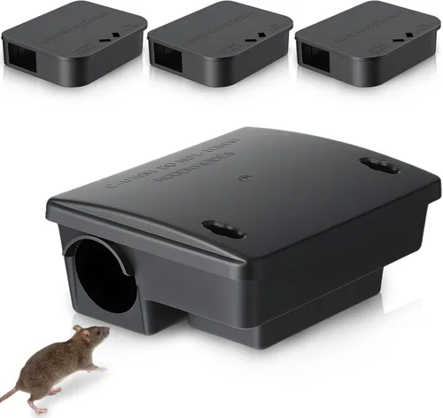 Paquete de 4 cajas de estación de ratas requeridas para llaves, 1 caja grande y 3 compactas para cebo para ratones para exteriores, caja de cebo con