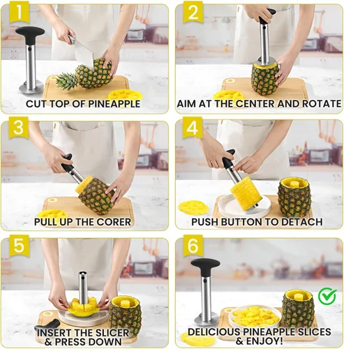 Miniatura 5 de CUNSENR Herramienta de descorazonador y rebanador de piña de alta calidad, cortador de piña con puntas dentadas afiladas, fácil de usar y limpiar