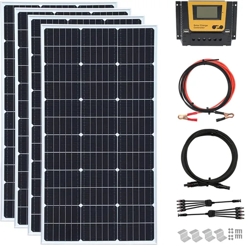 Miniatura 7 de Kit de panel solar de 200 W, 12 voltios/24 voltios, 2 módulos monocristalinos de 100 W, controlador de carga de 20 A para RV, barcos, remolques