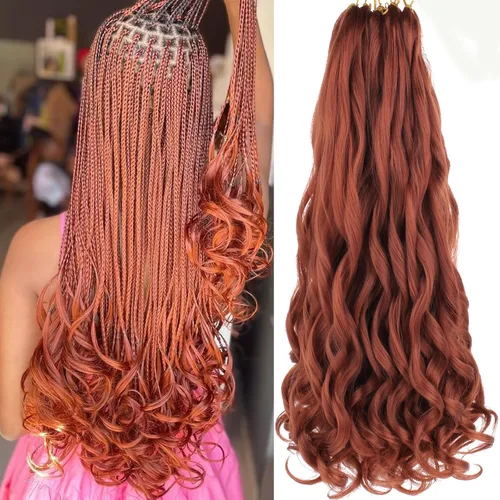 Miniatura 26 de COOKOO 9 paquetes de cabello rizado francés trenzado de 18 pulgadas, suave y flexible, cabello trenzado de alta calidad, rizos franceses, extensión