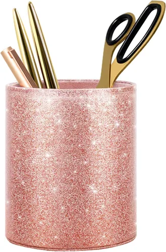 Miniatura 23 de Soporte para bolígrafos para mujeres y niñas, taza de lápices, decoración de escritorio rosa, soporte para brochas de maquillaje, soporte grande