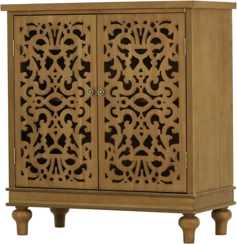 Miniatura 13 de MAISON ARTS Gabinete de Acento Pequeño con Una Puerta, Gabinete de Almacenamiento Calado Mesa Lateral Envejecida con Patas de Madera Sólida para Azul