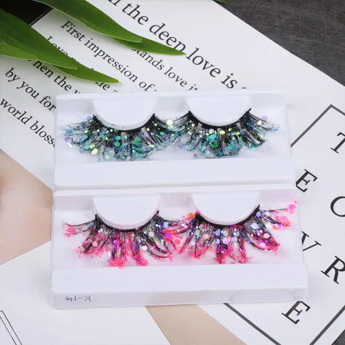 Miniatura 2 de 2 pares de pestañas luminosas con purpurina 3D de color Cosplay Anime pestañas con lentejuelas, pestañas dramáticas exageradas de 0.98 pulgadas