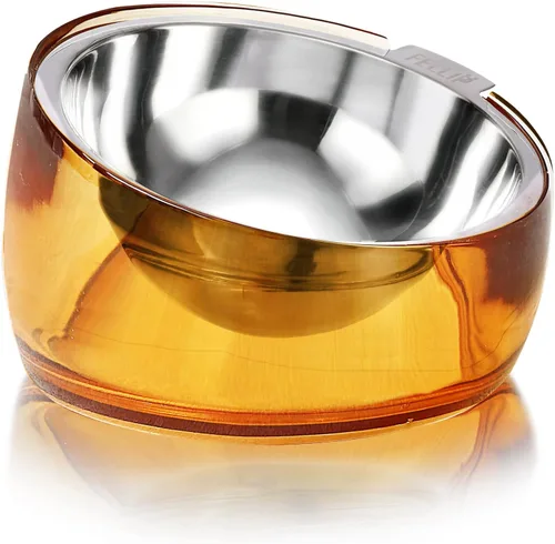 Felli Oblik Cuenco de Comida y Agua para Perros de Acrílico Elevado de Acero Inoxidable Plato Ovalado Inclinado para Perros de Patas Cortas y Dorado