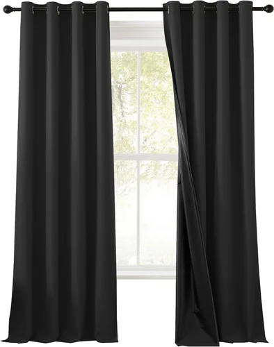 RYB HOME Cortinas negras 100% opacas de 84 pulgadas de largo para dormitorio, sala de estar, cortinas de oscurecimiento de habitación para Negro