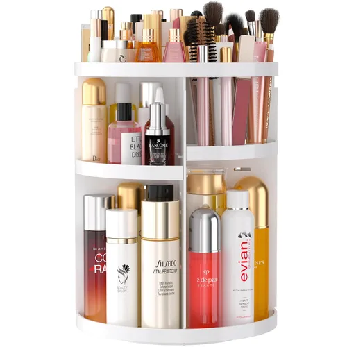 Miniatura 10 de Organizador de maquillaje giratorio grande de 360 grados para mostrador, organizadores de maquillaje acrílico azul, organizador de perfumes