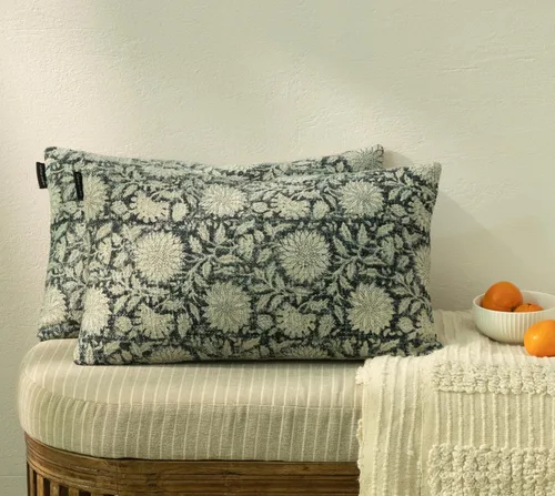 Miniatura 15 de Juego de 2 fundas de almohada decorativas de algodón indio vintage con estampado a mano (marrón ladrillo, 18 x 18 pulgadas (paquete de 2))