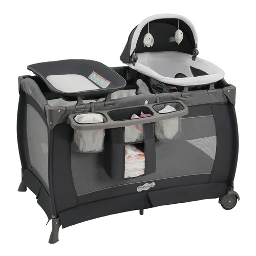 Pamo Babe Corralito portátil plegable para bebé y niño pequeño. Cuna portátil con colchón, cambiador de pañales para recién nacido (Gris)