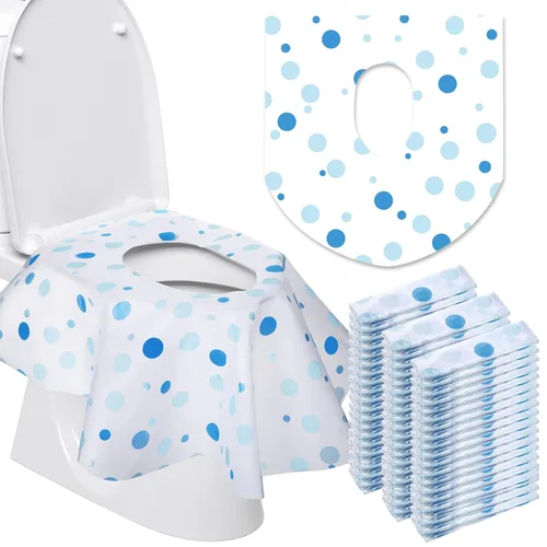 Miniatura 9 de Paquete de 50 fundas desechables para asiento de inodoro, extra grandes, envueltas individualmente para niños y adultos, fundas de asiento