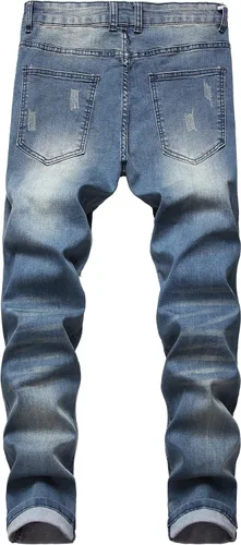Miniatura 3 de QIMYUM Jeans ajustados para hombre, jeans ajustados rasgados para hombre, jeans de motociclista, elásticos, pantalones de mezclilla de Moto Cargo