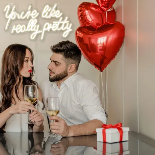 Miniatura 6 de Lucunstar Letrero de neón «You're Like Really Pretty» en color blanco cálido, luz LED de neón para decoración de pared, letrero iluminado para boda