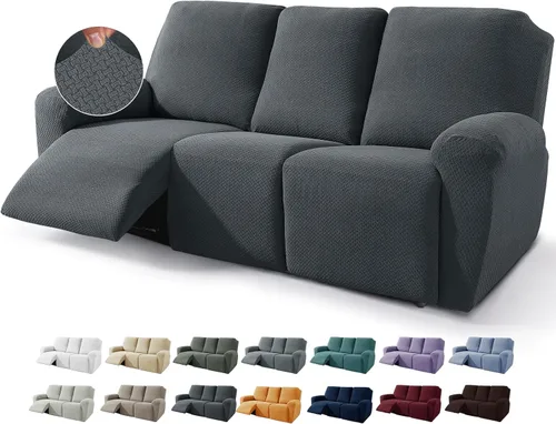 Miniatura 30 de JIVINER Fundas de sofá reclinable de 8 piezas, fundas elásticas de jacquard para sofá reclinable, fundas para sala de estar, protector suave de 3