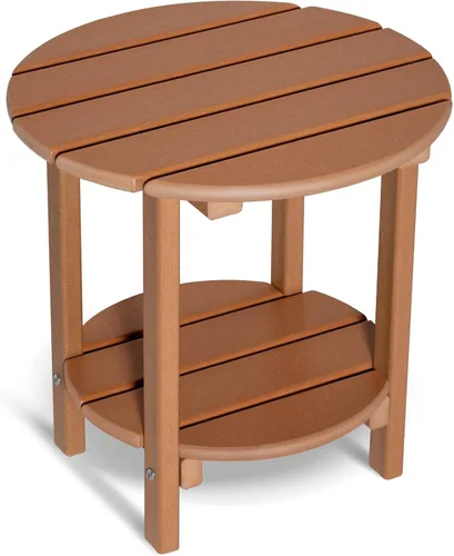 Miniatura 15 de Mesa auxiliar redonda de 2 niveles para exteriores con veta similar a la madera, mesa auxiliar Adirondack de HDPE para patio, mesa auxiliar Azul