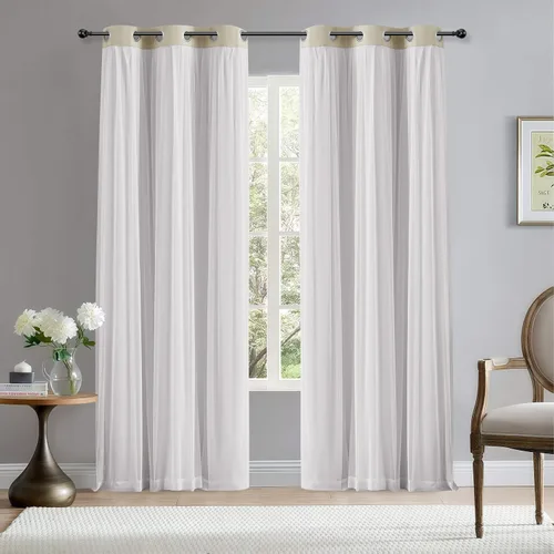 Miniatura 2 de BONZER Cortinas opacas con superposición transparente, mezcla y combina paneles de ventana de doble capa con aislamiento térmico para sala de estar