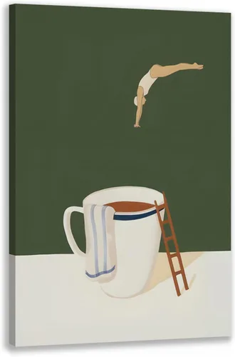 Miniatura 10 de Cyebmo Arte de Pared Retro Enmarcado de Café, Decoración de Pared de Taza de Café y Planta, Pintura en Lienzo de Acuarela de Café, Póster