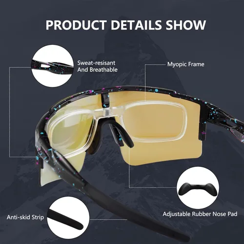 Miniatura 3 de OULAIQI Gafas de sol de ciclismo, polarizadas, para hombres y mujeres, con 1 lente o 3 lentes intercambiables, gafas de béisbol Lente negra y azul-3