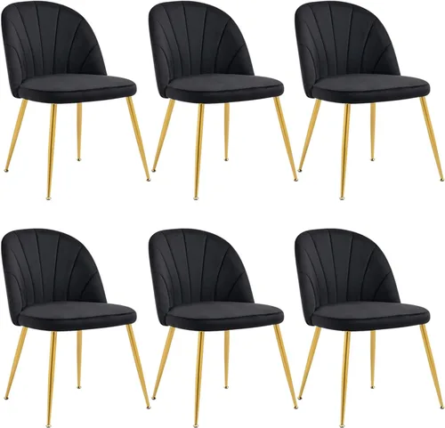 Miniatura 23 de Juego de 4 sillas de comedor de terciopelo, sillas de comedor modernas tapizadas de mediados de siglo, silla de acento sin brazos con patas doradas