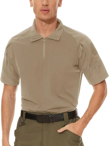 Miniatura 30 de MAGCOMSEN Camisas militares tácticas para hombre con cremallera de 1/4, manga corta, ajustada, camisa de camuflaje