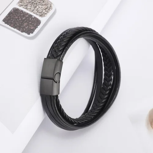 Miniatura 4 de murtoo Pulsera de cuero para hombre con cierre de piel de vaca multicapa trenzada pulsera para hombre