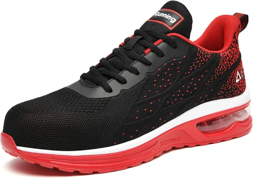 HiHatide - Zapatos con punta de acero para hombre, zapatos de trabajo, zapatos de seguridad, con amortiguación de aire, ligeros, antideslizantes,