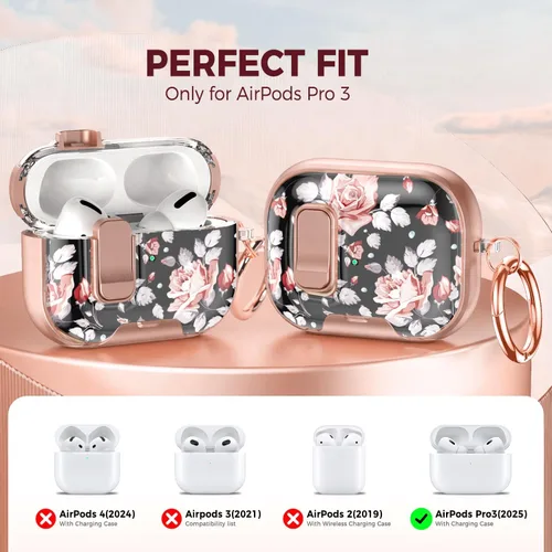Miniatura 2 de Funda para AirPods Pro 3 2025 de 3ª generación con kit de limpieza, funda protectora rosa negra con bloqueo/soporte compatible con Apple New Air
