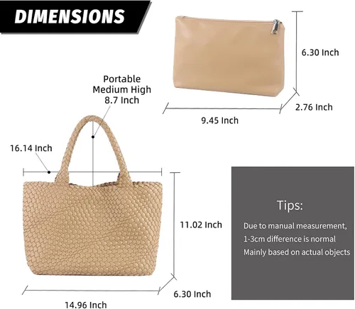 Miniatura 4 de Vipost Bolsa de mano tejida para mujer, bolsa de playa grande de cuero vegano con bolso, bolso de viaje con asa superior, bolsas de hombro tejidas