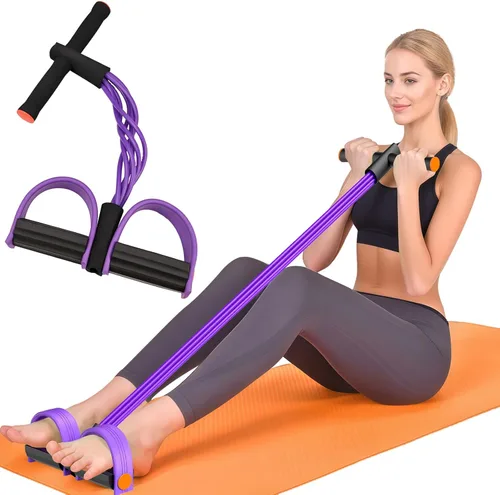 Bandas de resistencia con asas, banda de resistencia elástica de pedal de pie de 6 tubos, tirador de tobillo de goma natural para abdominales, banda