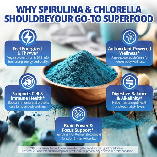 Miniatura 7 de Gomitas orgánicas de espirulina azul Chlorella, superalimentos y excelente fuente de alta ficocianina vegana, clorofila, complejo B, minerales
