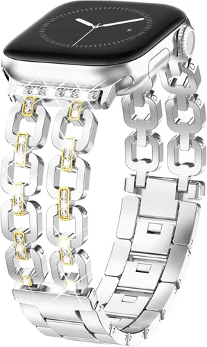 Miniatura 10 de WINGLE for Apple Watch Band Women 38mm 40mm 41mm 42mm 44mm 45mm 46mm 49mm Series 11 10 9 8 7 6 5 4 3 2 1 SE 3/2/1, Dressy Band Stainless Steel Chain