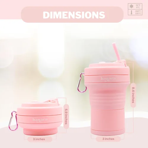 Miniatura 4 de HANARA Taza plegable con popote reutilizable – 18 Oz (550 ml), taza de viaje portátil, sin BPA, a prueba de fugas, apta para microondas y Rosa