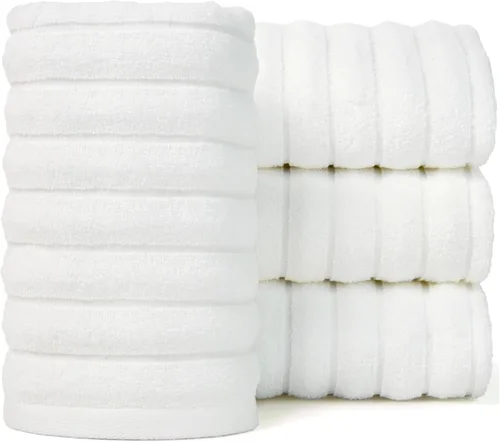Miniatura 15 de Jacquotha Paquete de 2 toallas de mano de baño (negra) acanaladas, toallas faciales de algodón para habitación de invitados y spa, 13 x 29 pulgadas