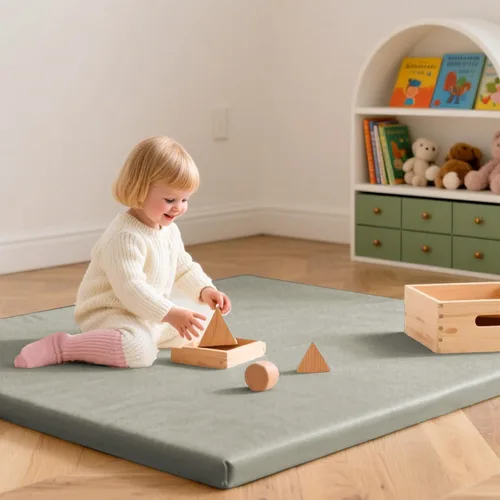Miniatura 5 de Huloo Sleep Tapete de juego para bebé de 50 x 50 pulgadas, acolchado impermeable de 1.3 pulgadas de grosor, tapete para corral de juegos con cuero