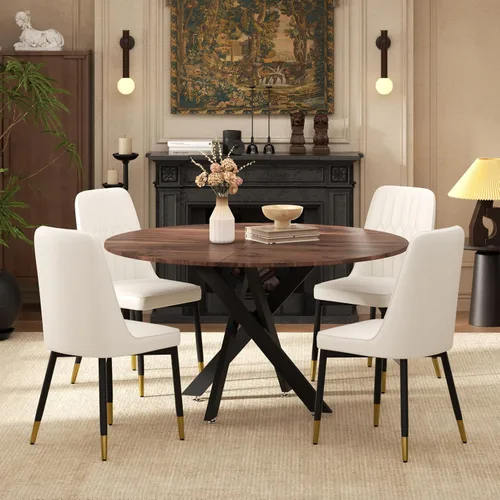 Miniatura 26 de RGZ Juego de mesa de comedor redonda negra de mediados de siglo para 2, mesa de cocina pequeña de madera circular de 36 pulgadas y 2 sillas
