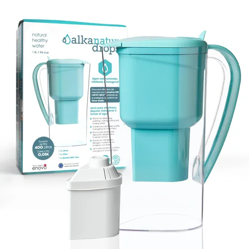 Miniatura 8 de Alkanatur Jarra de filtro de agua de hidrógeno alcalino, elimina fluoruro, cloro, microplásticos, PFA, carbón de coco activado con plomo, ionizador